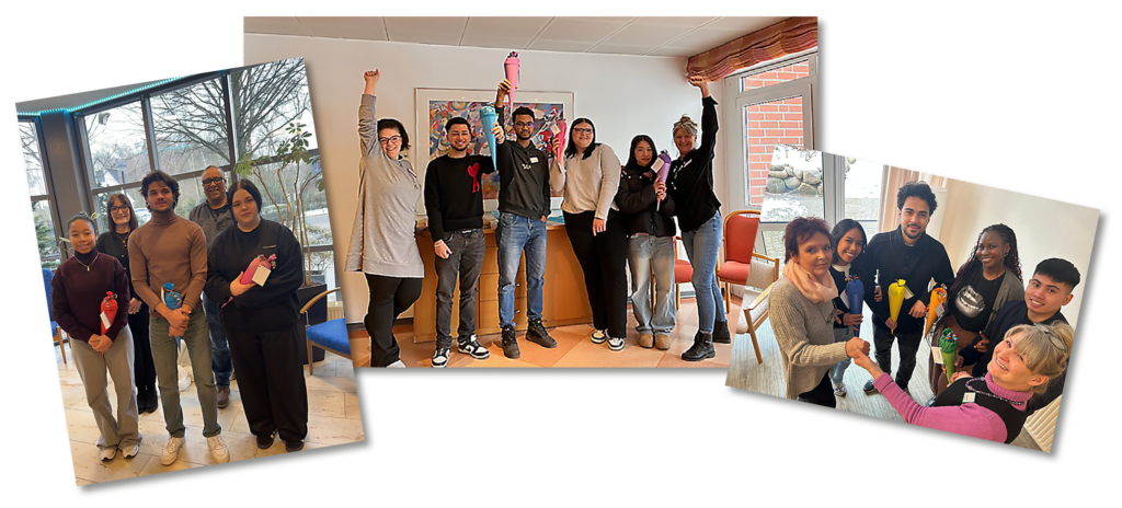 Gruppenfotos der neuen Azubis vom Februar 2026 zusammen mit unseren Praxisanleitern.